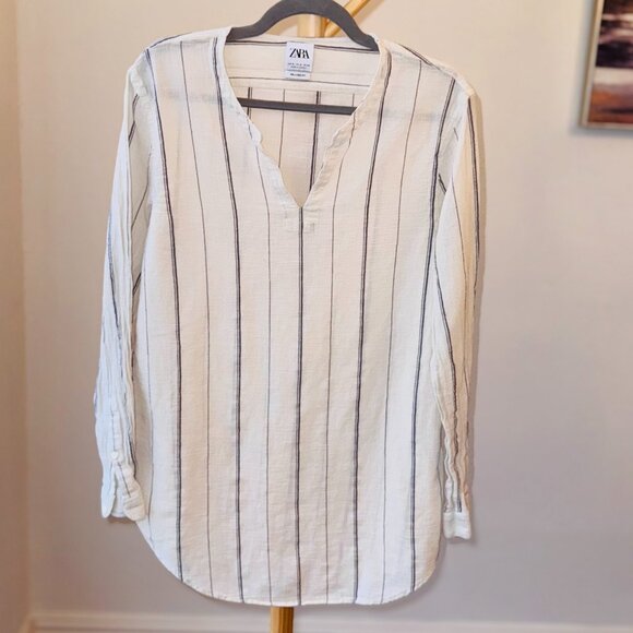 Zara Man Sheer Striped Long Sleeve Shirt – Size Medium - Picture 1 of 3